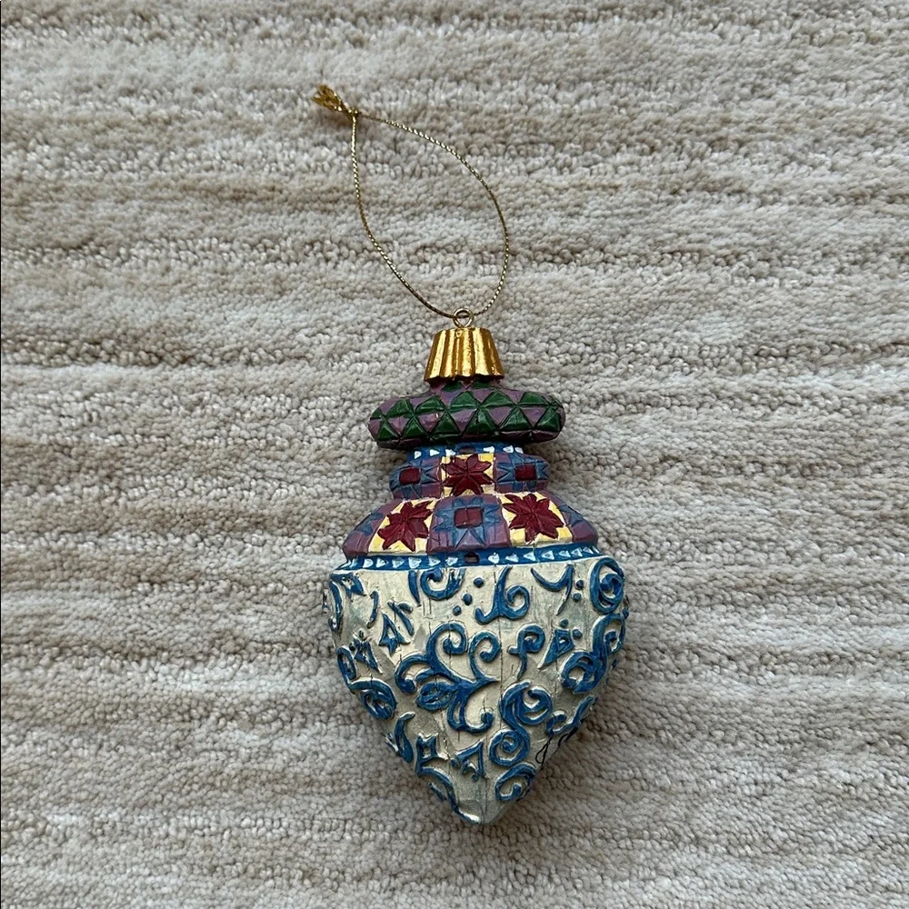 Signed JIM SHORE BLUE SWIRL DEBOSS CHRISTMAS ORNAMENT 118703 RETIRED ENESCO
